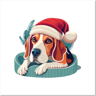 Beagle Dog On A Bed Christmas Posters and Art